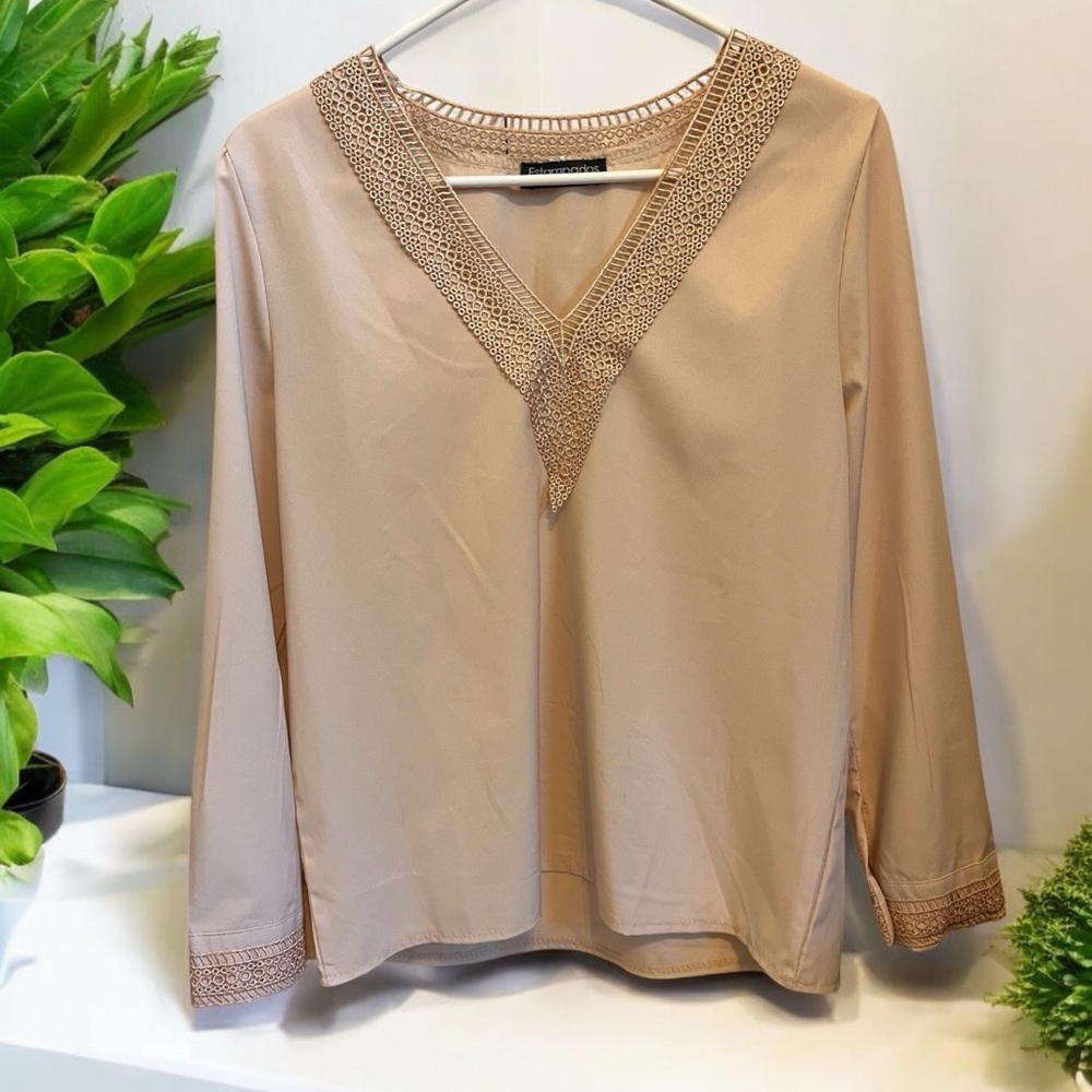 Elegant Tan V-Neck Women's Top Size L